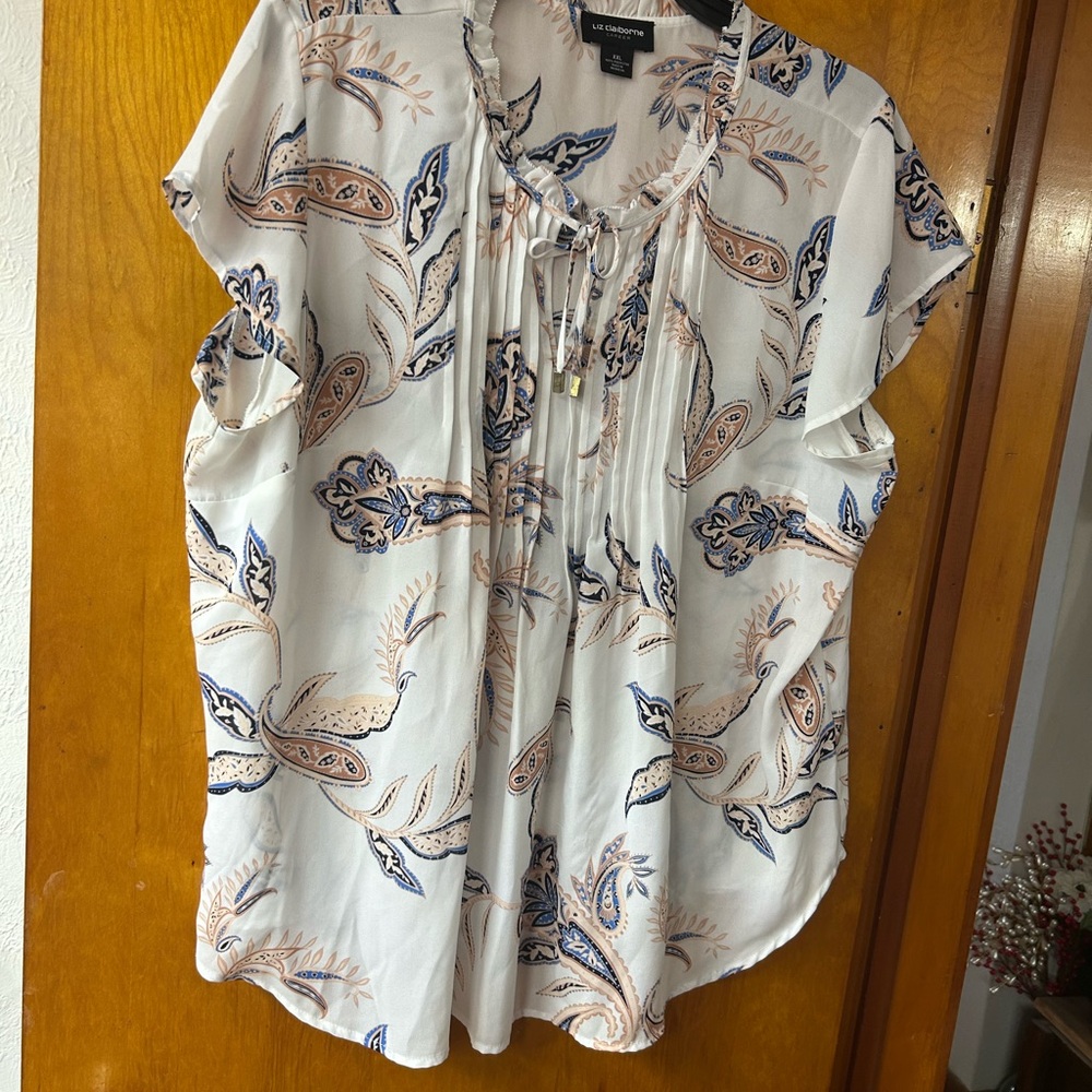 Liz Claiborne White and Blue Paisley Blouse